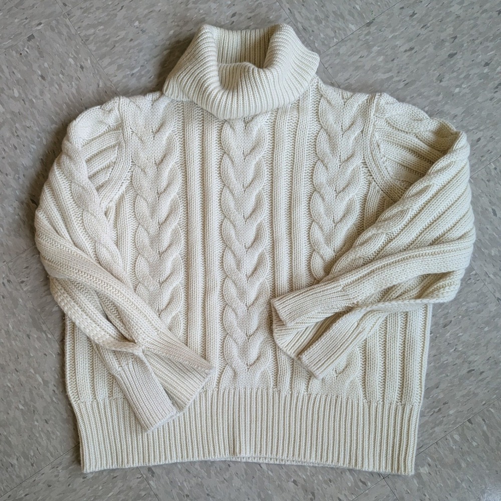 Banana Republic Cashmere Merino Wool Cable Knit Cowl Neck Open Sleeve Sweater L